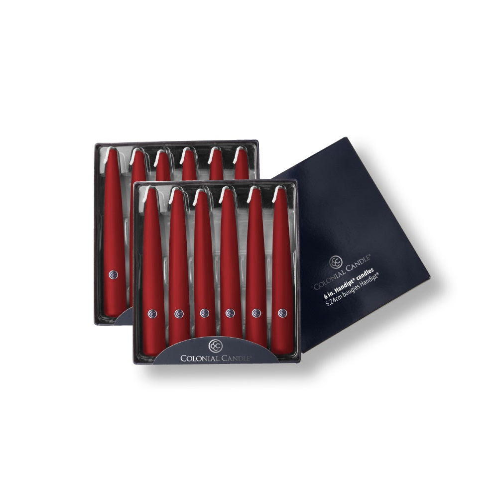 Cranberry colored 6 inch taper candles, 12 pack
