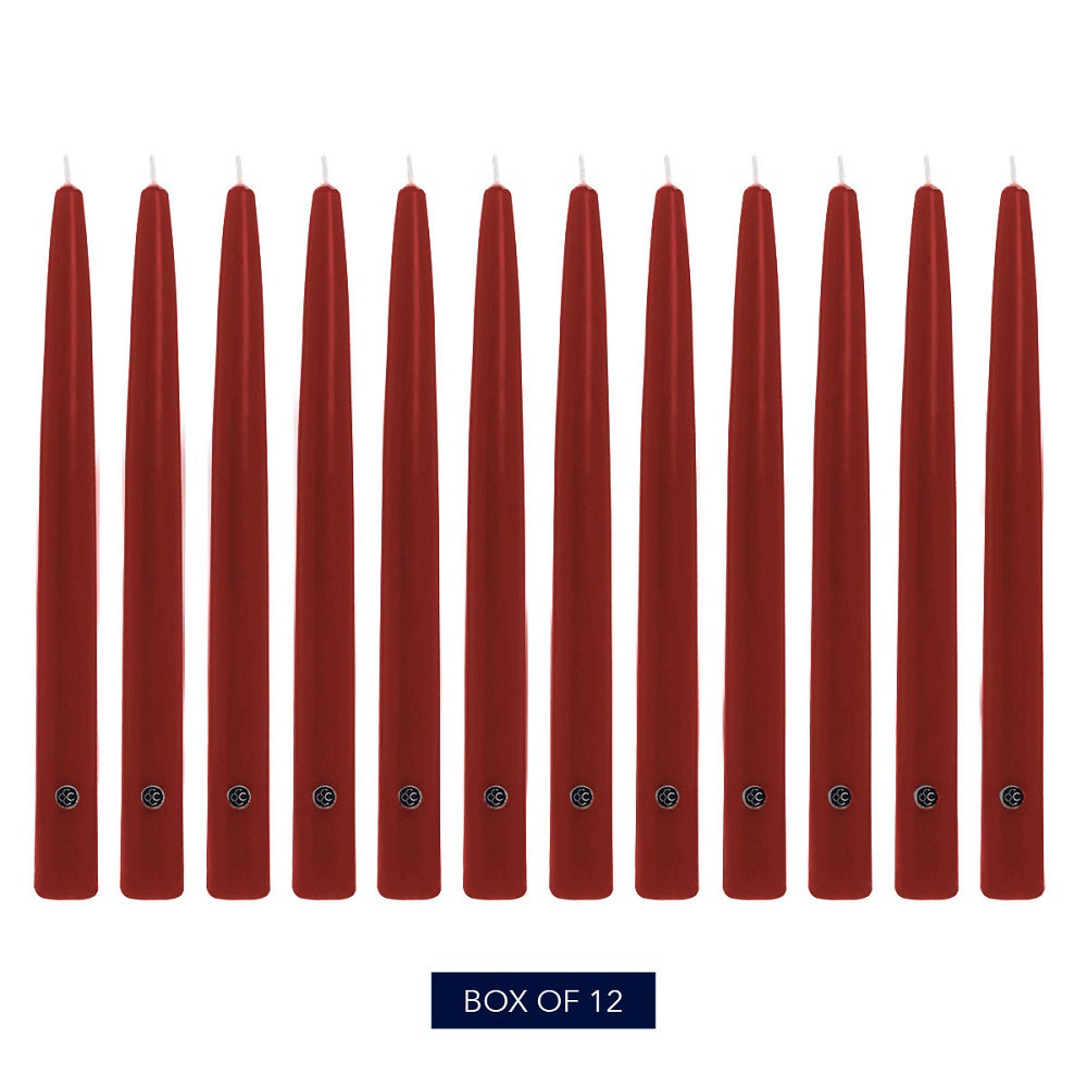 Cranberry colored 6 inch taper candles, 12 pack