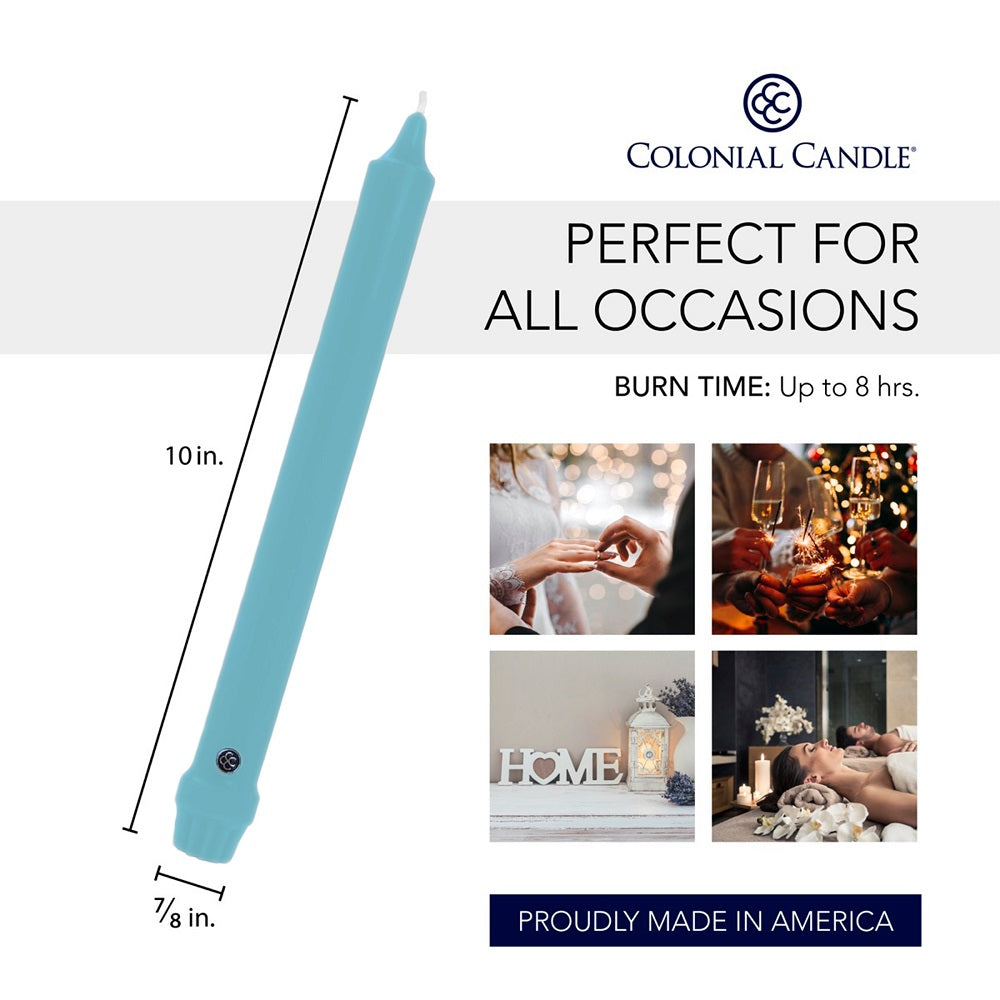 10 inch Coastal Blue colored Classic Dinner candles, specs