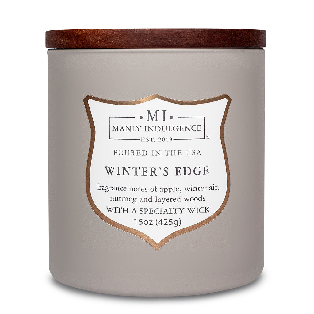 Manly Indulgence Scented Jar Candle, Signature Collection - Winters Edge, 15 oz - Wood wick