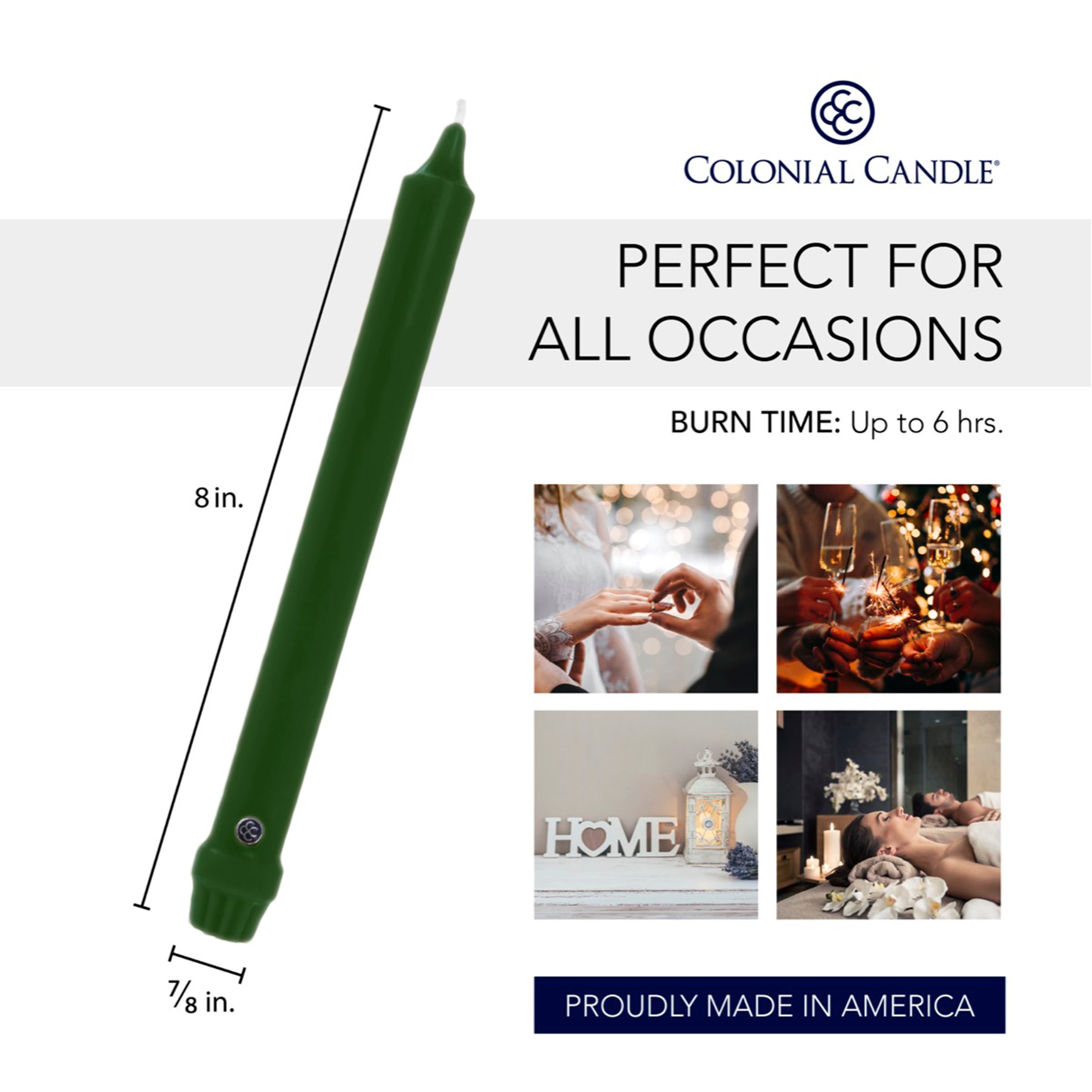 8 inch evergreen colored candle's dimensions