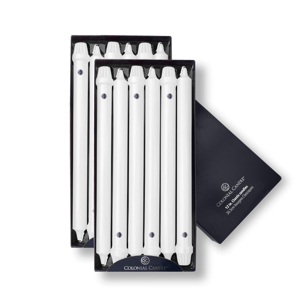 Overview of the Colonial Candle - 12" White Classic Taper, 12 Pack