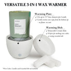 Versatile 3-in-1 wax warmer with candle and dish on a white background