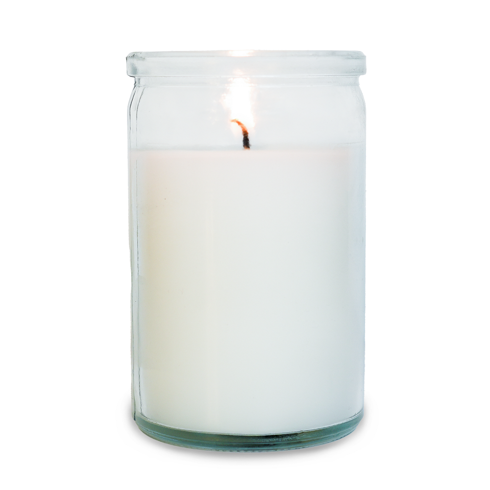 Candle in a glass jar on a white background