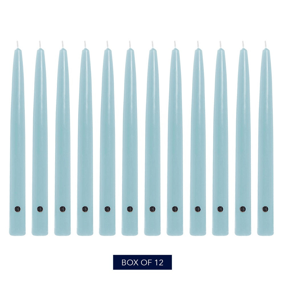 12 inch Coastal Blue colored Handipt Taper candles, 12 pack