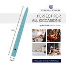 12 inch Coastal Blue colored Handipt Taper candles, Specs