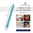 12 inch Coastal Blue colored Classic Dinner candles, specs