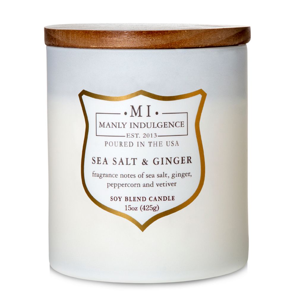 Manly Indulgence Scented Jar Candle, Signature Collection - Sea Salt & Ginger, 15 oz - Single - Colonial Candle