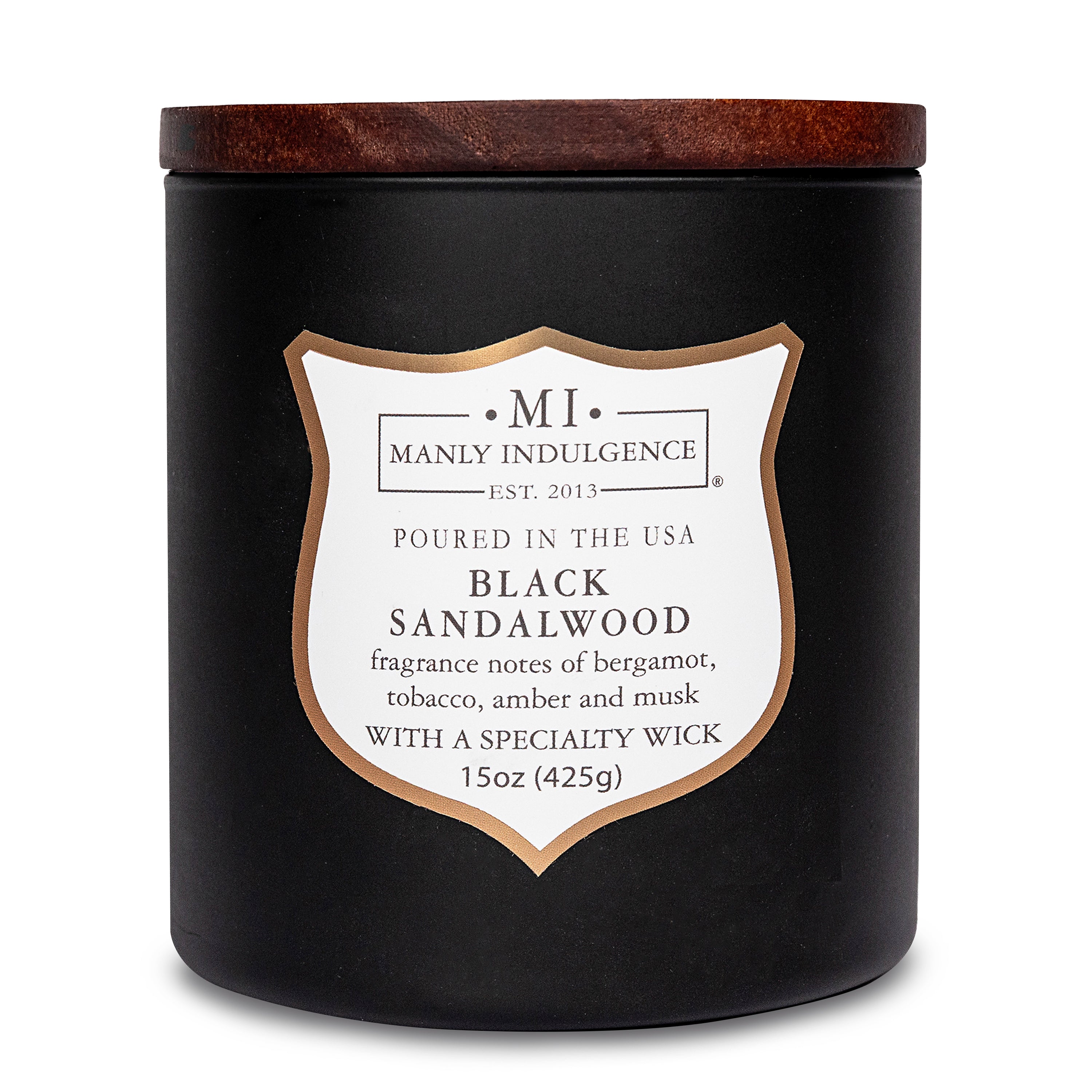 Manly Indulgence Scented Jar Candle, Signature Collection - Black Sandalwood, 15 oz - Wood wick