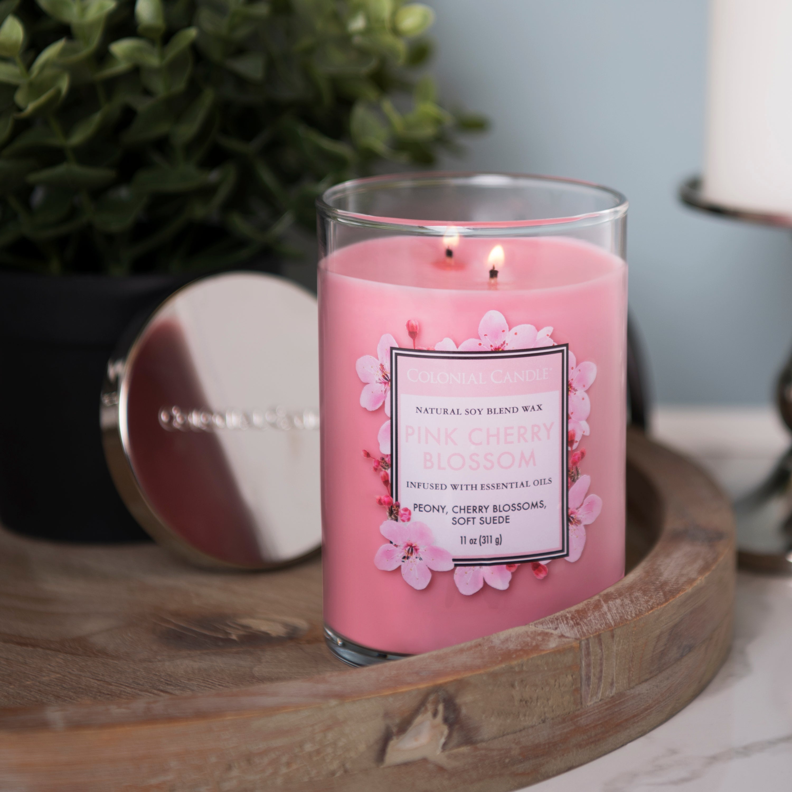 Colonial Candle Pink Cherry Blossom 11 oz 2 Wick Candle, Red