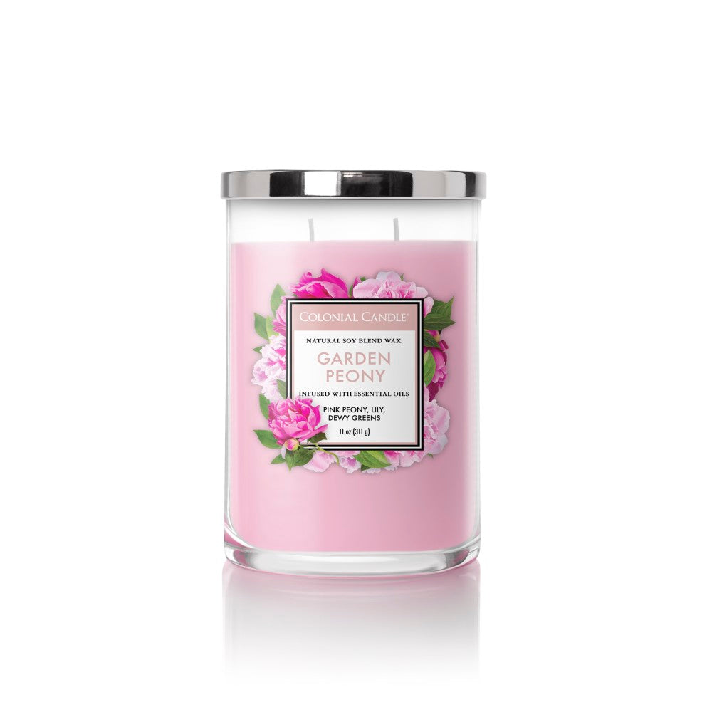 Colonial Candle Garden Peony 11 oz 2 Wick Candle, Red