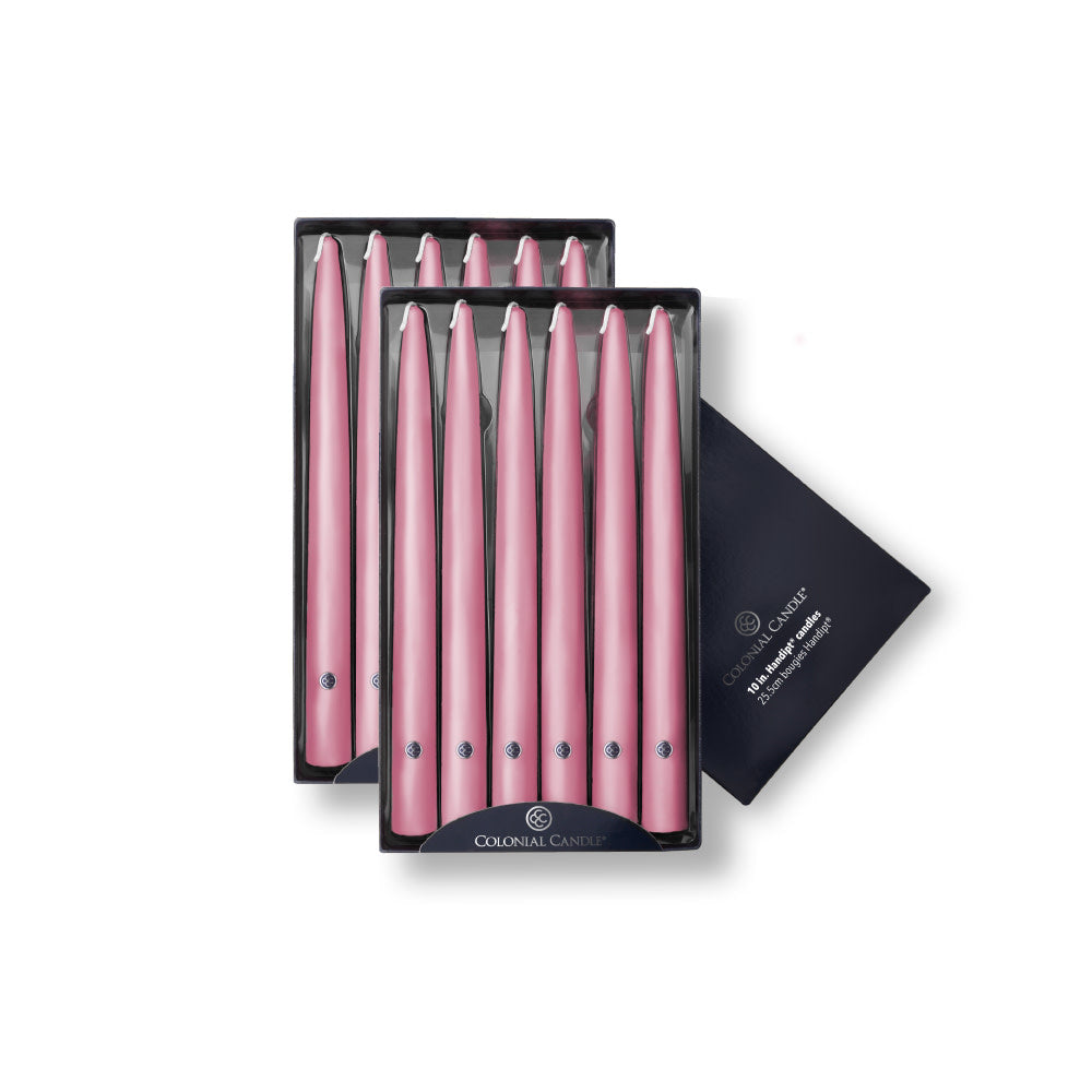 Unscented Taper Cnadles - 10 inch Handipt Pink - Colonial Candle