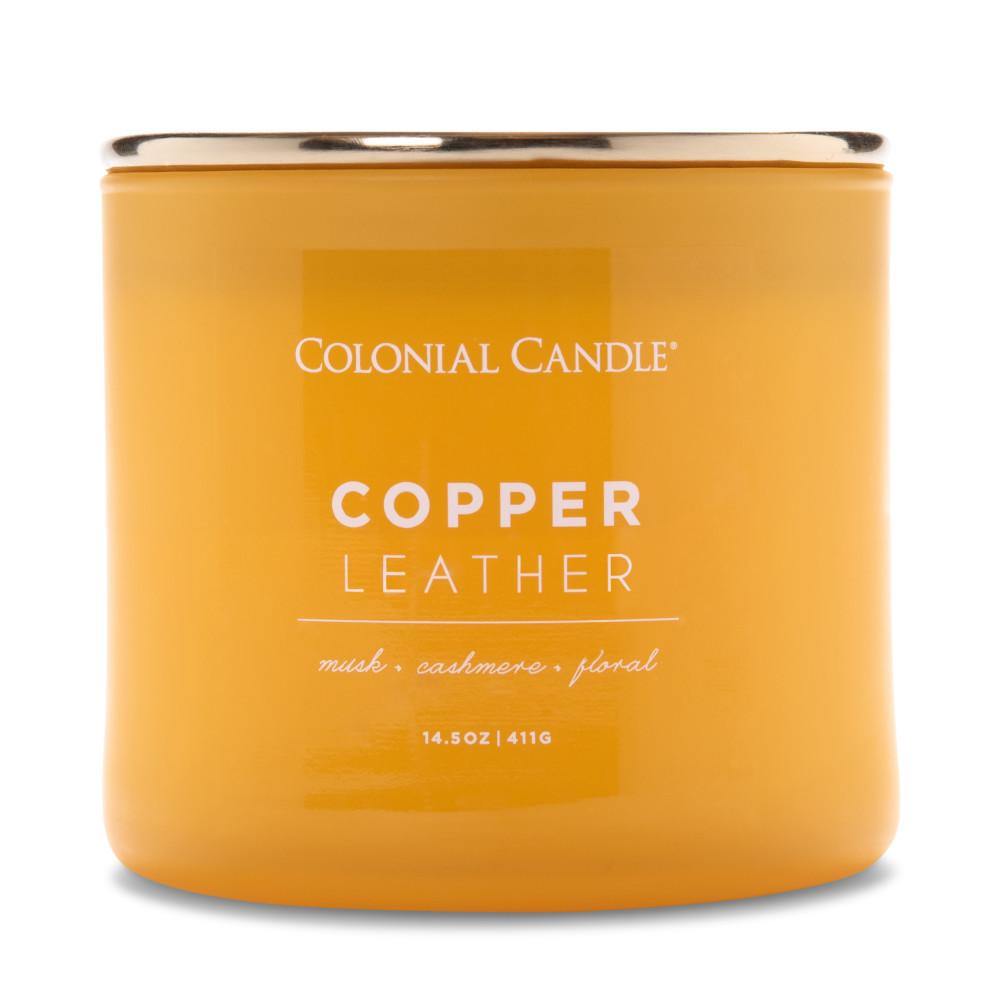 Pop of Color Scented Jar Candle, Copper Leather, 14.5 oz, Single - Colonial Candle